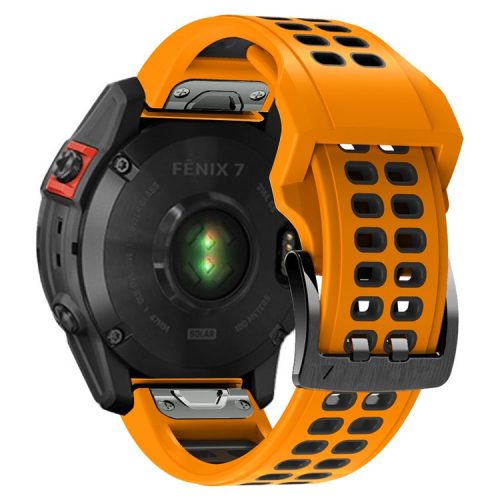 For Garmin Fenix 7X Dual-color Two Rows Holes Silicone Quick Release Watch Band Wrist Strap 26mm - Orange/Black