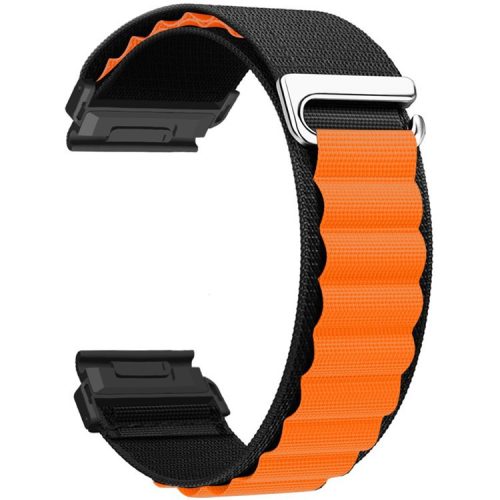 For Garmin Fenix 7X Pro / 7X Watch Band 26mm Quick Release C Buckle Nylon Watch Strap - Black+Orange