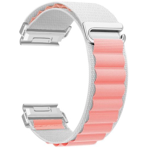 For Garmin Fenix 7X Pro / 7X Watch Band 26mm Quick Release C Buckle Nylon Watch Strap - White+Pink