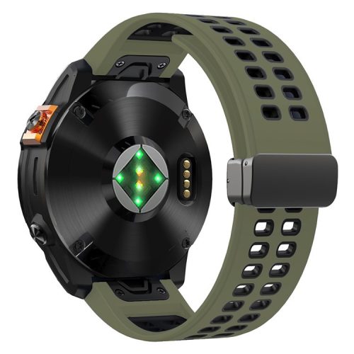 For Garmin Fenix 7X Pro / Fenix 7X Magnetic Buckle Replacement Band 26mm Silicone Strap - Army Green+Black