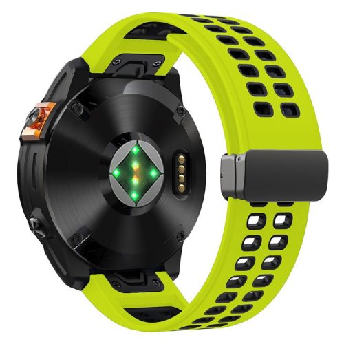 For Garmin Fenix 7X Pro / Fenix 7X Magnetic Buckle Replacement Band 26mm Silicone Strap - Lime+Black