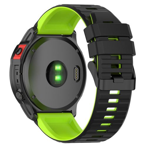 For Garmin Fenix 7X Pro Watch Bands Horizontal Stripes Silicone Dual-color Strap - Black / Lime