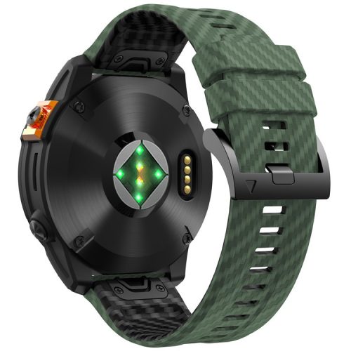 For Garmin Fenix 7X Quickfit 26mm Carbon Fiber Texture Watch Strap Adjustable Silicone Band - Army Green+Black