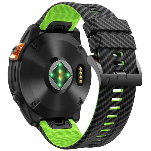 For Garmin Fenix 7X Quickfit 26mm Carbon Fiber Texture Watch Strap Adjustable Silicone Band - Black+Lime