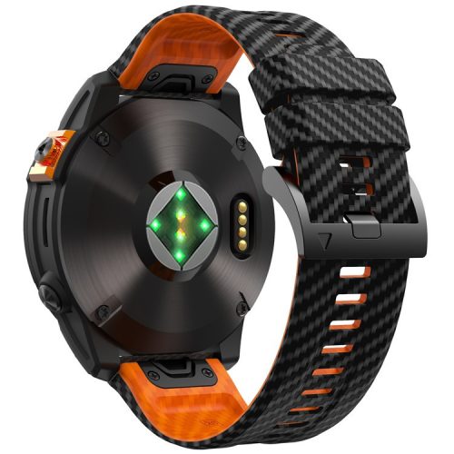 For Garmin Fenix 7X Quickfit 26mm Carbon Fiber Texture Watch Strap Adjustable Silicone Band - Black+Orange