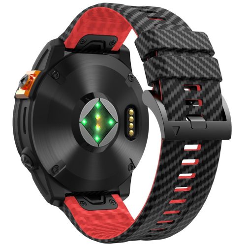 For Garmin Fenix 7X Quickfit 26mm Carbon Fiber Texture Watch Strap Adjustable Silicone Band - Black+Red