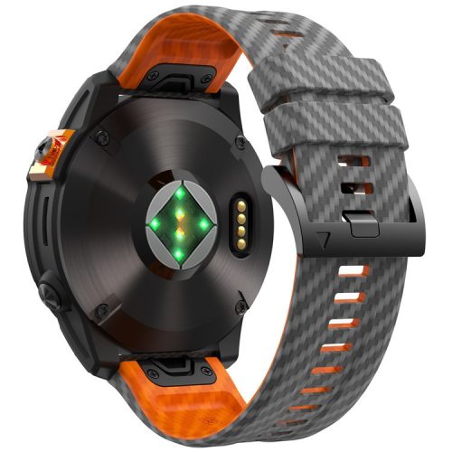 For Garmin Fenix 7X Quickfit 26mm Carbon Fiber Texture Watch Strap Adjustable Silicone Band - Grey+Orange