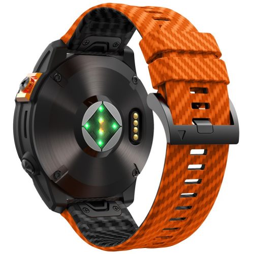 For Garmin Fenix 7X Quickfit 26mm Carbon Fiber Texture Watch Strap Adjustable Silicone Band - Orange+Black