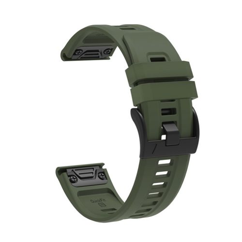 For Garmin Fenix 7X Silicone Watch Band 26mm Quick Release Metal Buckle Strap Replacement - Army Green