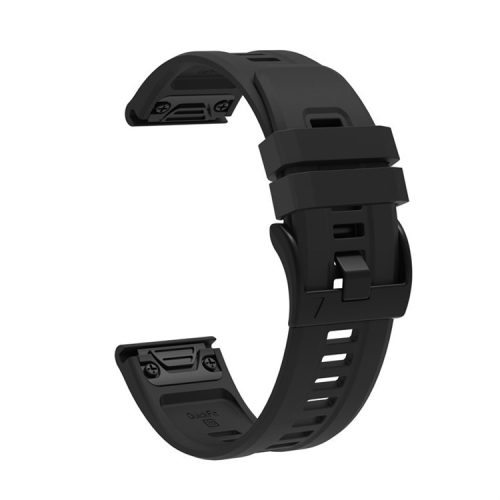 For Garmin Fenix 7X Silicone Watch Band 26mm Quick Release Metal Buckle Strap Replacement - Black