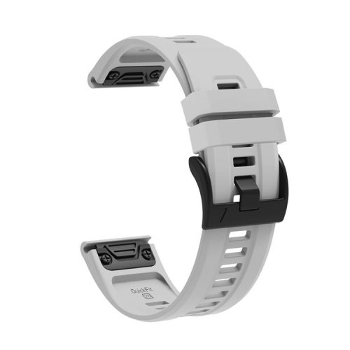 For Garmin Fenix 7X Silicone Watch Band 26mm Quick Release Metal Buckle Strap Replacement - Grey