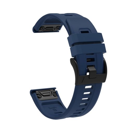 For Garmin Fenix 7X Silicone Watch Band 26mm Quick Release Metal Buckle Strap Replacement - Navy Blue