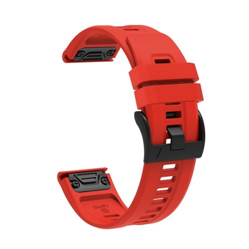 For Garmin Fenix 7X Silicone Watch Band 26mm Quick Release Metal Buckle Strap Replacement - Red