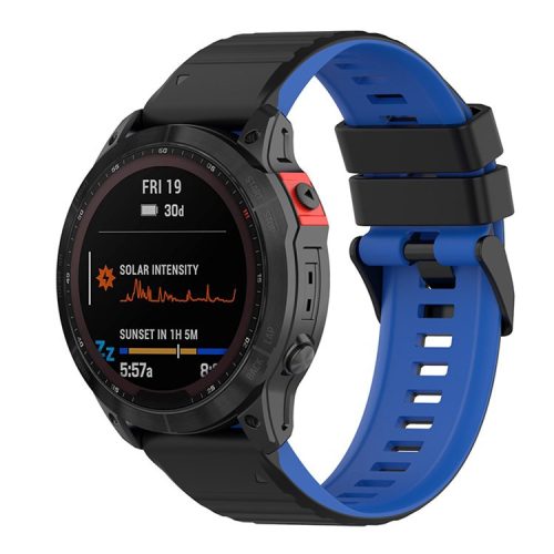 For Garmin Fenix 7X/6X/5X 26mm Replacement Smart Watch Strap Dual Color Silicone Watchband - Black/Blue