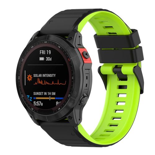 For Garmin Fenix 7X/6X/5X 26mm Replacement Smart Watch Strap Dual Color Silicone Watchband - Black/Lime