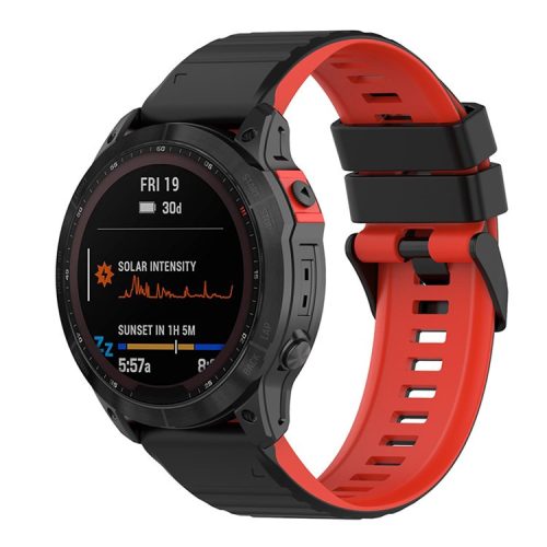 For Garmin Fenix 7X/6X/5X 26mm Replacement Smart Watch Strap Dual Color Silicone Watchband - Black/Red