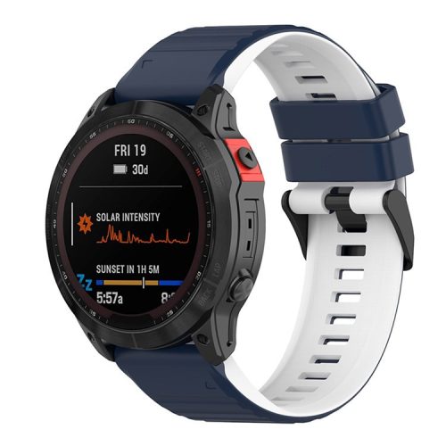 For Garmin Fenix 7X/6X/5X 26mm Replacement Smart Watch Strap Dual Color Silicone Watchband - Midnight Blue/White