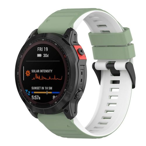 For Garmin Fenix 7X/6X/5X 26mm Replacement Smart Watch Strap Dual Color Silicone Watchband - Pine Needle Green/White