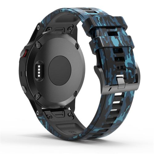 For Garmin Fenix Enduro / Tactix Delta / Tactix 7 Pro Printed Pattern Watch Band Soft Silicone 26mm Quick Release Wristband Strap - Camouflage Blue