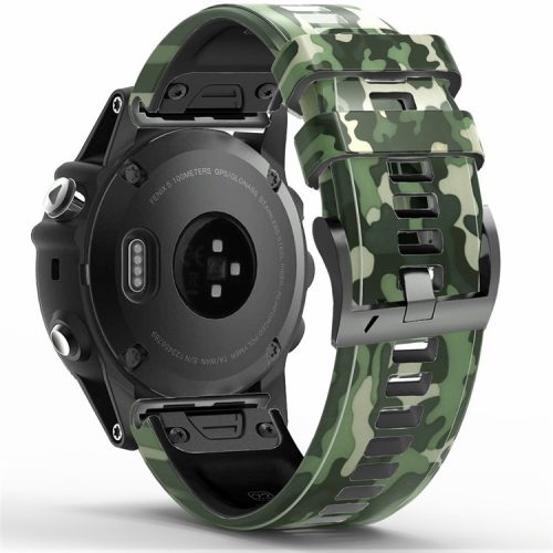 For Garmin Fenix Enduro / Tactix Delta / Tactix 7 Pro Printed Pattern Watch Band Soft Silicone 26mm Quick Release Wristband Strap - Camouflage Green