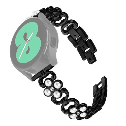 For Garmin Forerunner 158 / Approach S40 Elegant Women Pearl Four Leaf Clover Stainless Steel Watch Strap - Black