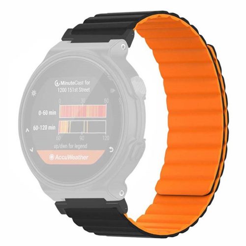 For Garmin Forerunner 220 / 230 / 235 / 735XT / 620 / 630 Silicone Strap Magnetic Smartwatch Bands - Black+Orange