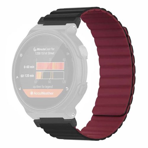 For Garmin Forerunner 220 / 230 / 235 / 735XT / 620 / 630 Silicone Strap Magnetic Smartwatch Bands - Black+Wine Red