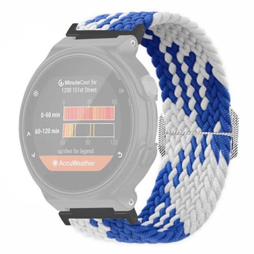 For Garmin Forerunner 220 / 230 / 235 / 735XT / 620 / 630 Watch Strap Stretchy Braided Nylon Band - Blue+White