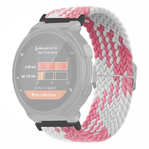 For Garmin Forerunner 220 / 230 / 235 / 735XT / 620 / 630 Watch Strap Stretchy Braided Nylon Band - Pink+White