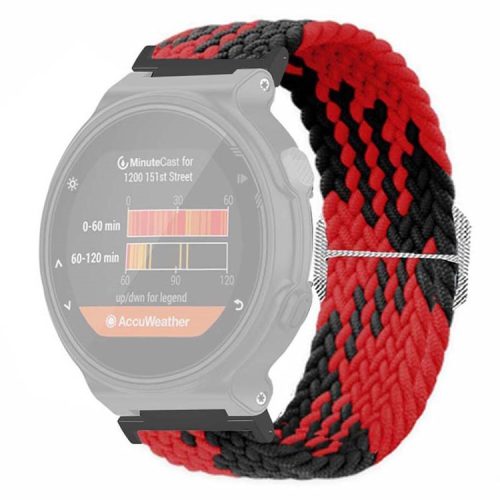 For Garmin Forerunner 220 / 230 / 235 / 735XT / 620 / 630 Watch Strap Stretchy Braided Nylon Band - Red+Black