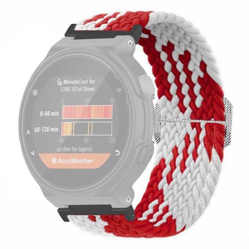 For Garmin Forerunner 220 / 230 / 235 / 735XT / 620 / 630 Watch Strap Stretchy Braided Nylon Band - Red+White