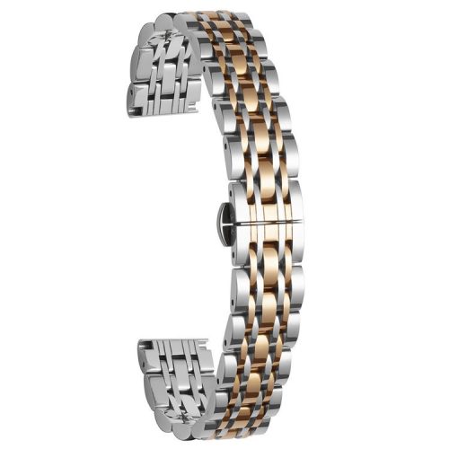 For Garmin Lily 2 Watch Band 7-Beads 14mm Stainless Steel Replacement Strap - Silver+Rose Gold