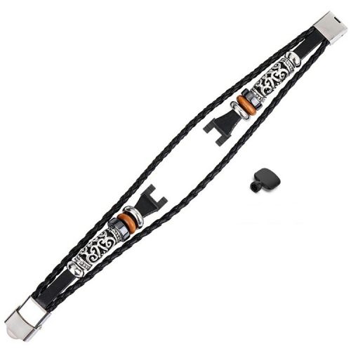 For Garmin Lily Ethnic Band Bracelet Leather+Metal Wrist Strap with Tool - Black