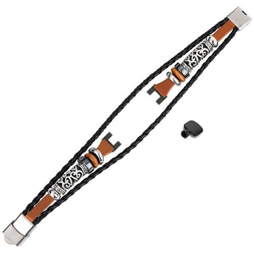 For Garmin Lily Ethnic Band Bracelet Leather+Metal Wrist Strap with Tool - Brown