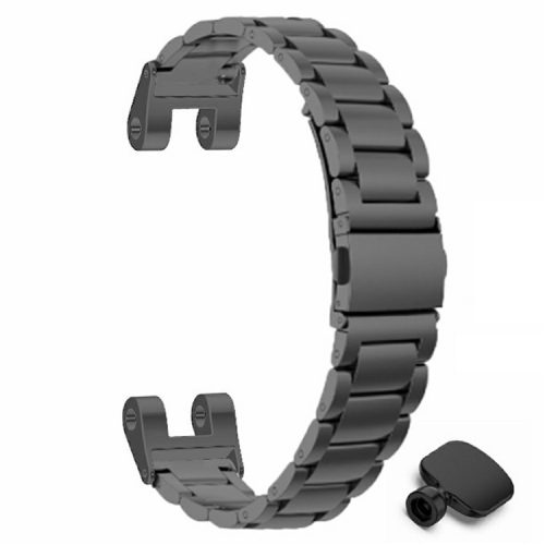 For Garmin Lily Watch Band Three Bead Solid Stainless Steel Replacement Strap - Black