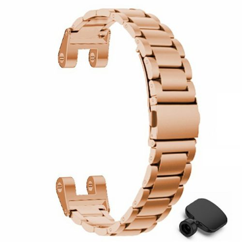 For Garmin Lily Watch Band Three Bead Solid Stainless Steel Replacement Strap - Rose Gold