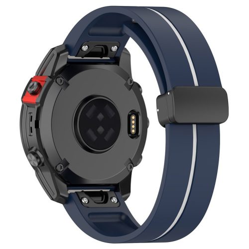 For Garmin Tactix 7 Pro / Fenix 7X / 6X / 6X Pro / 5X Plus 26mm Watch Band Black Buckle Dual Color Silicone Strap - Midnight Blue+White