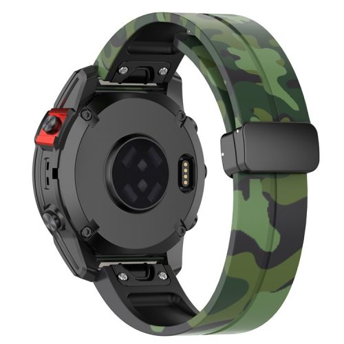 For Garmin Tactix 7 Pro / Fenix 7X / 6X / 6X Pro / 5X Plus Black Buckle Watch Band 26mm Silicone Strap - Camo Green