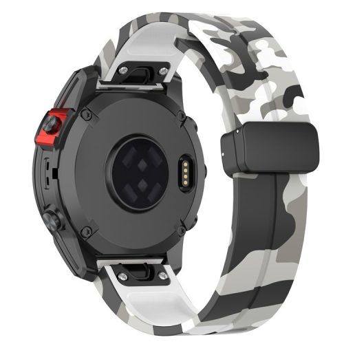 For Garmin Tactix 7 Pro / Fenix 7X / 6X / 6X Pro / 5X Plus Black Buckle Watch Band 26mm Silicone Strap - Camo White