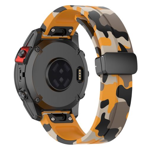 For Garmin Tactix 7 Pro / Fenix 7X / 6X / 6X Pro / 5X Plus Black Buckle Watch Band 26mm Silicone Strap - Camo Yellow