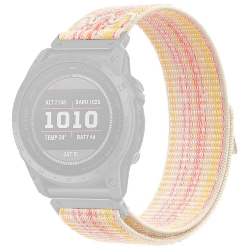 For Garmin Tactix 7 Pro / Fenix 7X / 6X Pro / 5X Plus Universal Watch Strap Nylon Wrist Band 26mm - Yellow+Pink