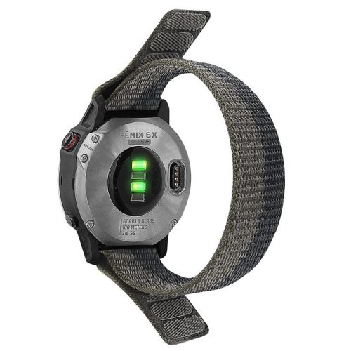 For Garmin Tactix 7 Pro / Fenix 7X / 6X Pro Replacement Nylon Watch Band 26mm Adjustable Magic Tape Wrist Strap - Black / Grey