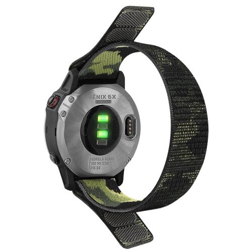 For Garmin Tactix 7 Pro / Fenix 7X / 6X Pro Replacement Nylon Watch Band 26mm Adjustable Magic Tape Wrist Strap - Camouflage Green