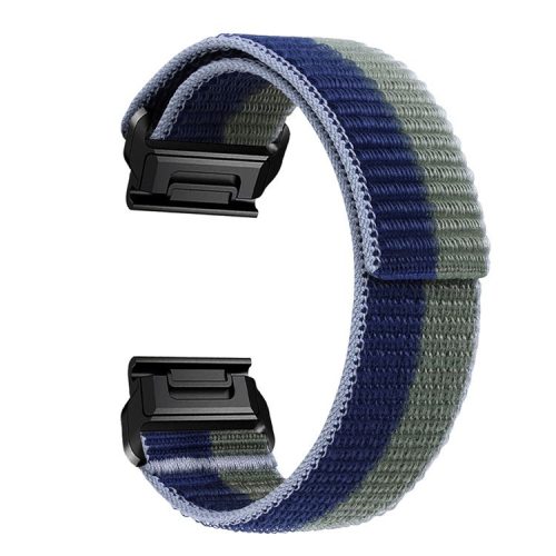 For Garmin Tactix 7 Pro / Fenix 7X / Fenix 6X Pro 26mm Nylon Watch Band Adjustable Wrist Strap Replacement - Green+Blue