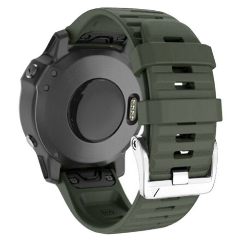 For Garmin Tactix 7 Pro / Fenix 7X / Fenix 6X Pro 26mm Watch Band Silicone Wrist Strap with Steel Silver Buckle - Army Green