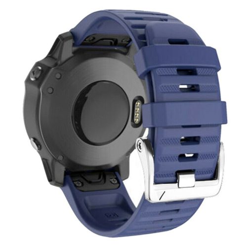 For Garmin Tactix 7 Pro / Fenix 7X / Fenix 6X Pro 26mm Watch Band Silicone Wrist Strap with Steel Silver Buckle - Dark Blue