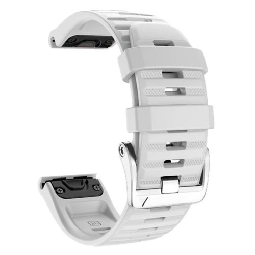 For Garmin Tactix 7 Pro / Fenix 7X / Fenix 6X Pro 26mm Watch Band Silicone Wrist Strap with Steel Silver Buckle - White