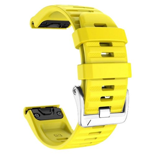 For Garmin Tactix 7 Pro / Fenix 7X / Fenix 6X Pro 26mm Watch Band Silicone Wrist Strap with Steel Silver Buckle - Yellow