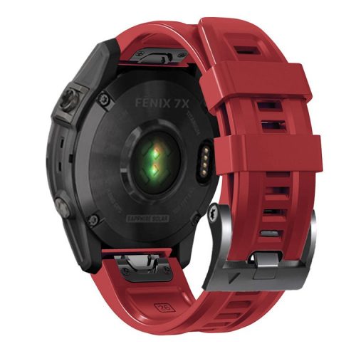 For Garmin Tactix 7 Pro / Fenix 7X / Fenix 6X Pro Silicone Watch Strap 26mm Wrist Band with Black Buckle - Red