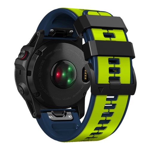 For Garmin Tactix 7 Pro / Fenix 7X / Fenix 6X Pro Silicone Wrist Strap Replacement Dual Color Smart Watch Band 26mm - Lime / Blue